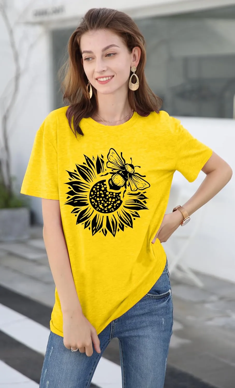 LAZYCHILD Womens Graphic Tees Sunflower Shirts Vintage Flower Graphic Tees Shirts Inspirational Tees Casual Faith Shirt Tops