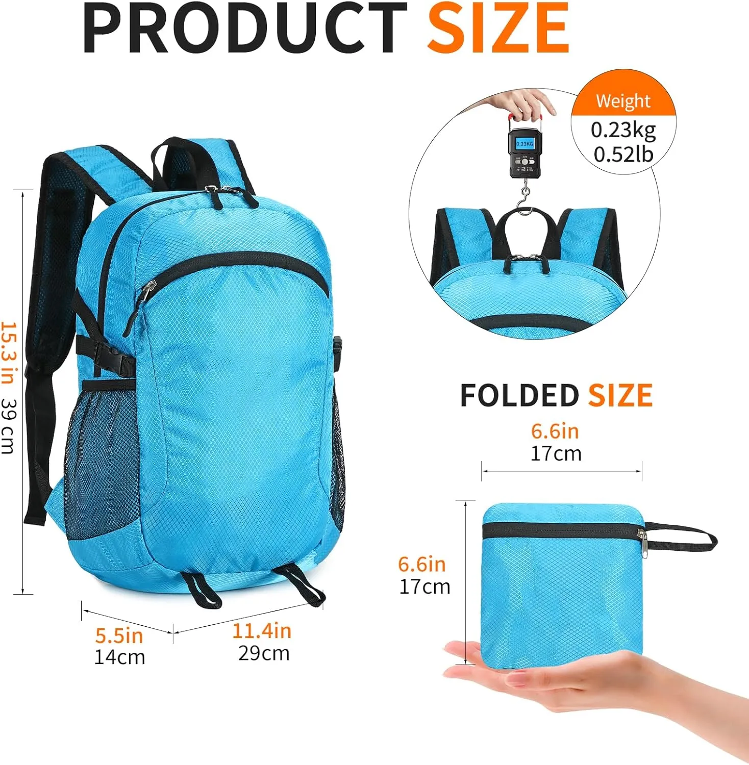 Lightweight Hiking Backpack Small,Waterproof Hiking Daypack,Foldable Backpack for Travel,Ultralight Daypack (Blue, Small)