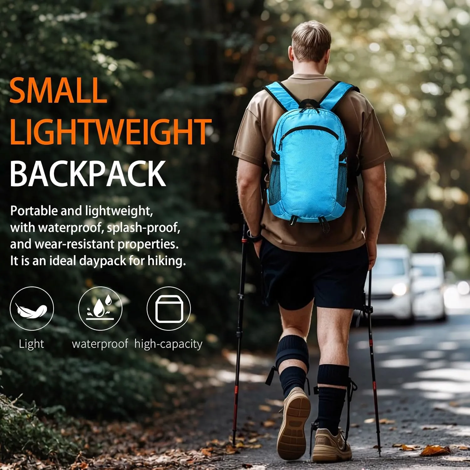 Lightweight Hiking Backpack Small,Waterproof Hiking Daypack,Foldable Backpack for Travel,Ultralight Daypack (Blue, Small)