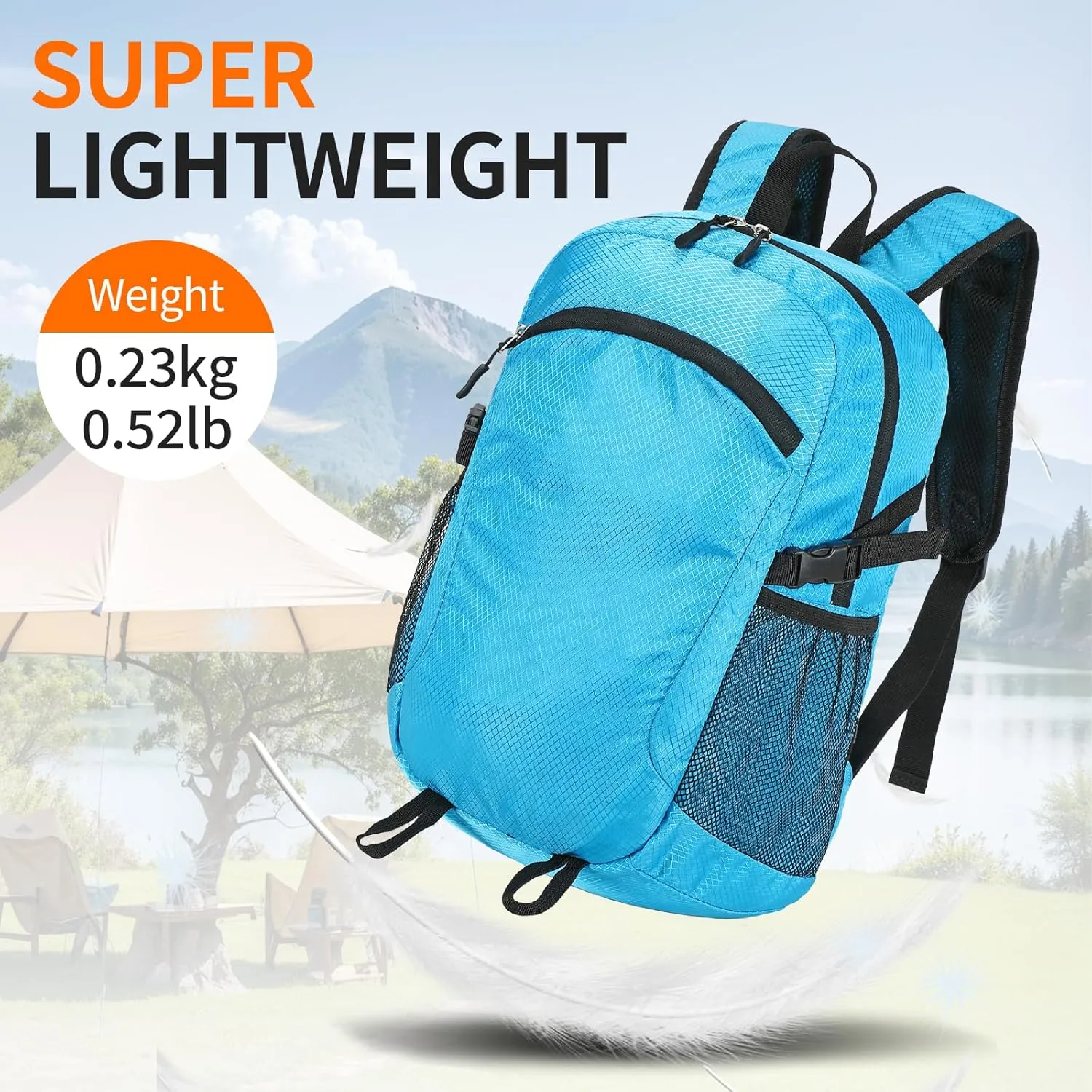 Lightweight Hiking Backpack Small,Waterproof Hiking Daypack,Foldable Backpack for Travel,Ultralight Daypack (Blue, Small)