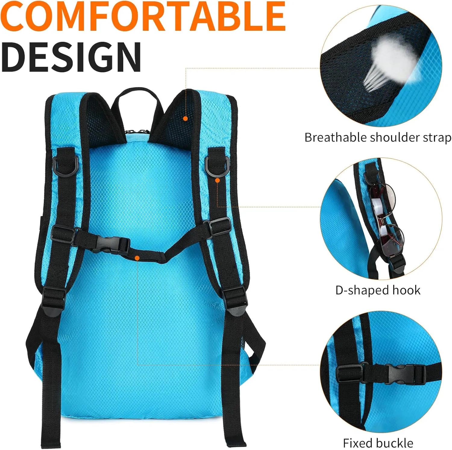 Lightweight Hiking Backpack Small,Waterproof Hiking Daypack,Foldable Backpack for Travel,Ultralight Daypack (Blue, Small)