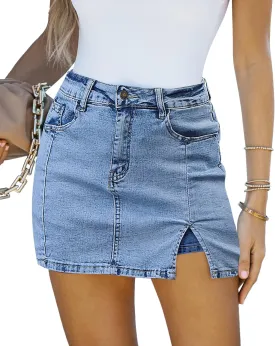 LookbookStore Jean Skorts for Woman High Waisted Casual Stretchy Denim Skirt Side Split Mini Skirts with Shorts Skort