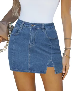 LookbookStore Jean Skorts for Woman High Waisted Casual Stretchy Denim Skirt Side Split Mini Skirts with Shorts Skort
