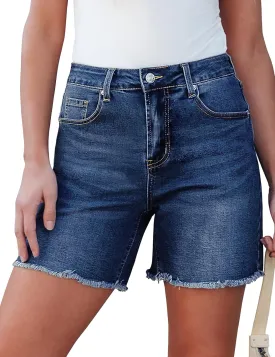 luvamia FleXclusive Jean Shorts for Women Trendy High Waisted Stretchy Denim Summer Raw Hem Mom Long Shorts Cutoff Jorts