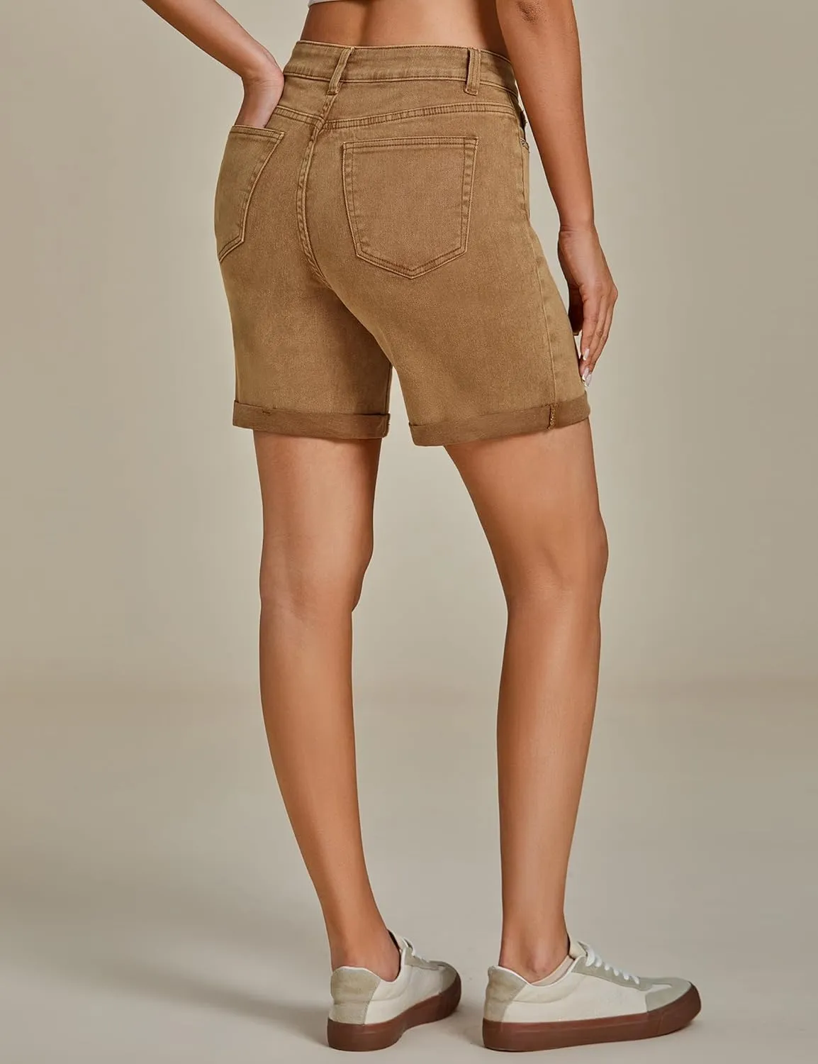 luvamia Jean Shorts for Women High Waisted Trendy Causal Summer Fold Hem Stretchy Long Denim Shorts 7 Inch Inseam