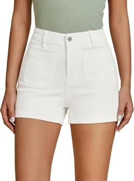 luvamia Jean Shorts for Women High Waisted Trendy Flat Pockets Cutoff Stretchy Denim Shorts Casual Summer