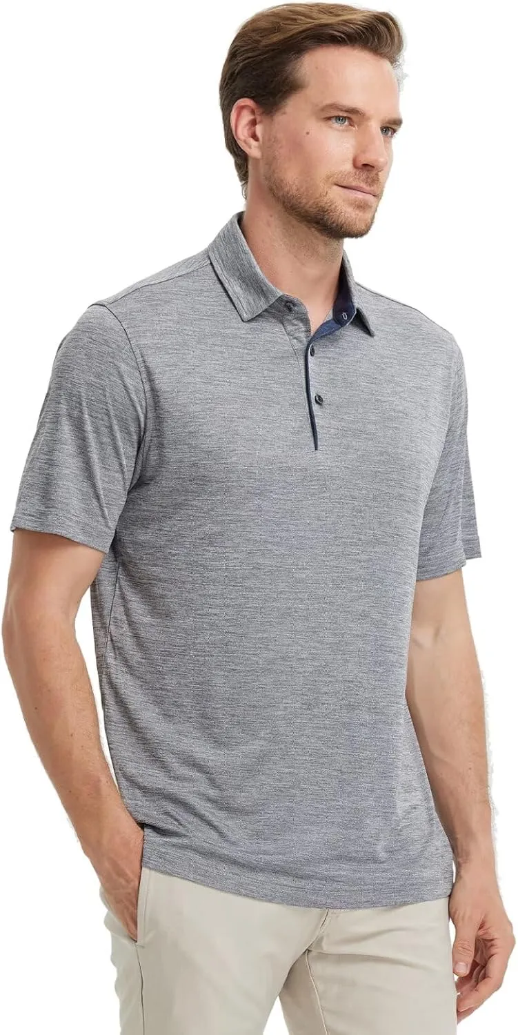 M MAELREG Mens Golf Shirt Short Sleeve Dry Fit Tech Moisture Wicking Performance Stylish Heather Collared Polo Shirts