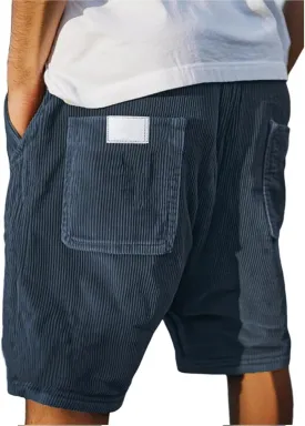 Mens Corduroy Shorts Vintage Washed Straight-Leg Shorts Fashion Classic Fit Casual Pants with Embroidery Pockets