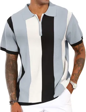 Men's Fashion Polo Shirts Vintage Striped Knitting Shirts Casual Slim Fit Golf Shirts