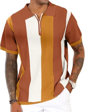 Men's Fashion Polo Shirts Vintage Striped Knitting Shirts Casual Slim Fit Golf Shirts