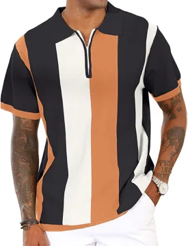 Men's Fashion Polo Shirts Vintage Striped Knitting Shirts Casual Slim Fit Golf Shirts