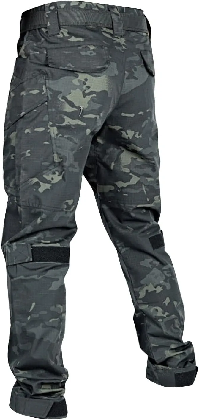 Mens Tactical Hiking Cargo Pants Stretch Ripstop Waterproof Pants Elastic Waist Lightweight Utility Outdoor Apparel
