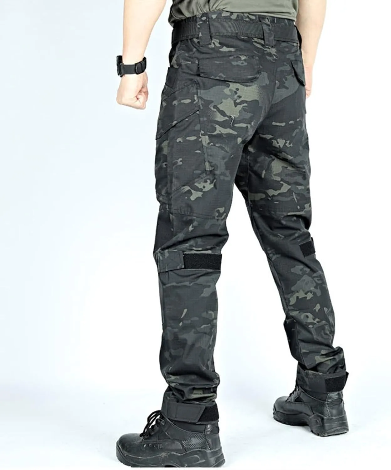 Mens Tactical Hiking Cargo Pants Stretch Ripstop Waterproof Pants Elastic Waist Lightweight Utility Outdoor Apparel