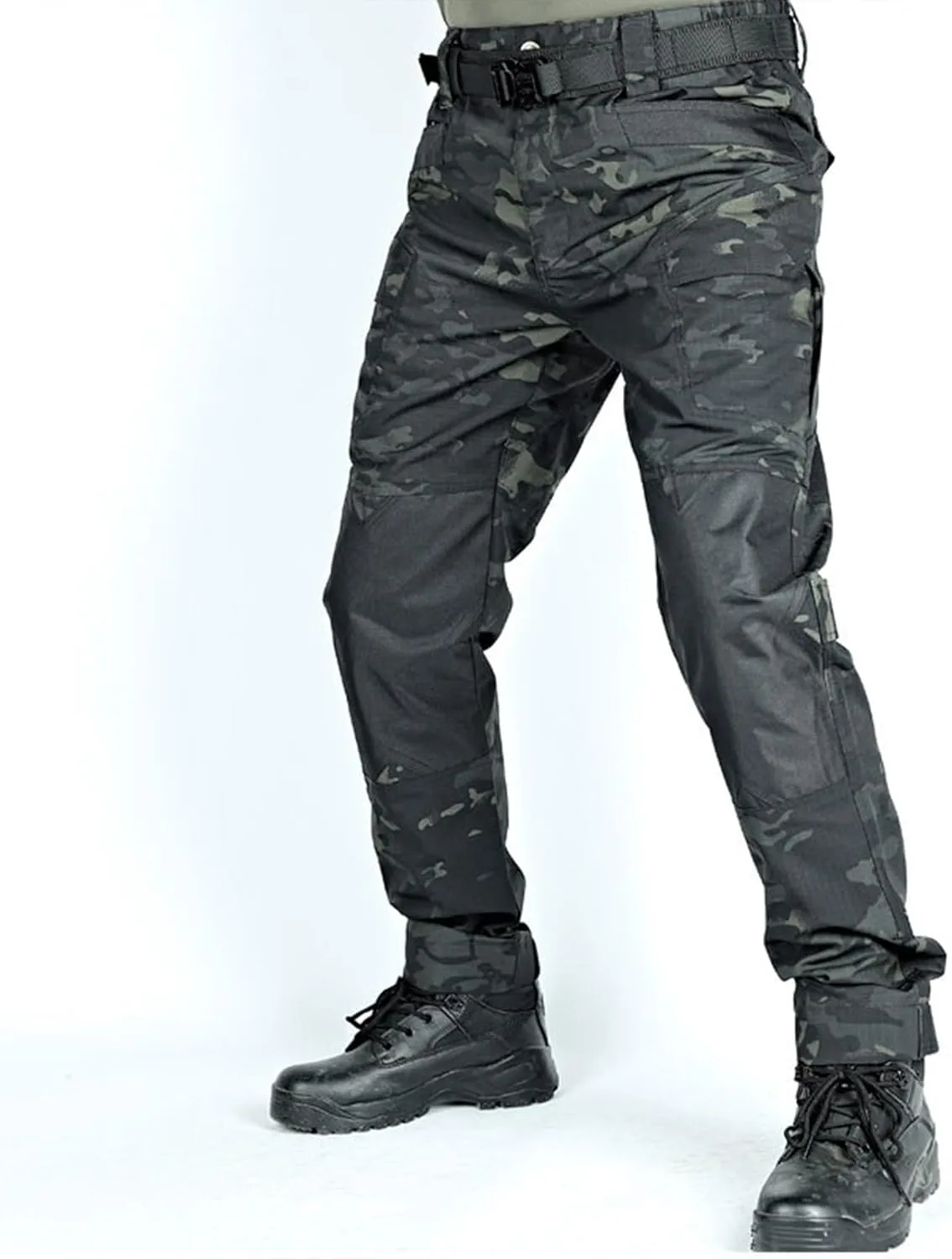 Mens Tactical Hiking Cargo Pants Stretch Ripstop Waterproof Pants Elastic Waist Lightweight Utility Outdoor Apparel