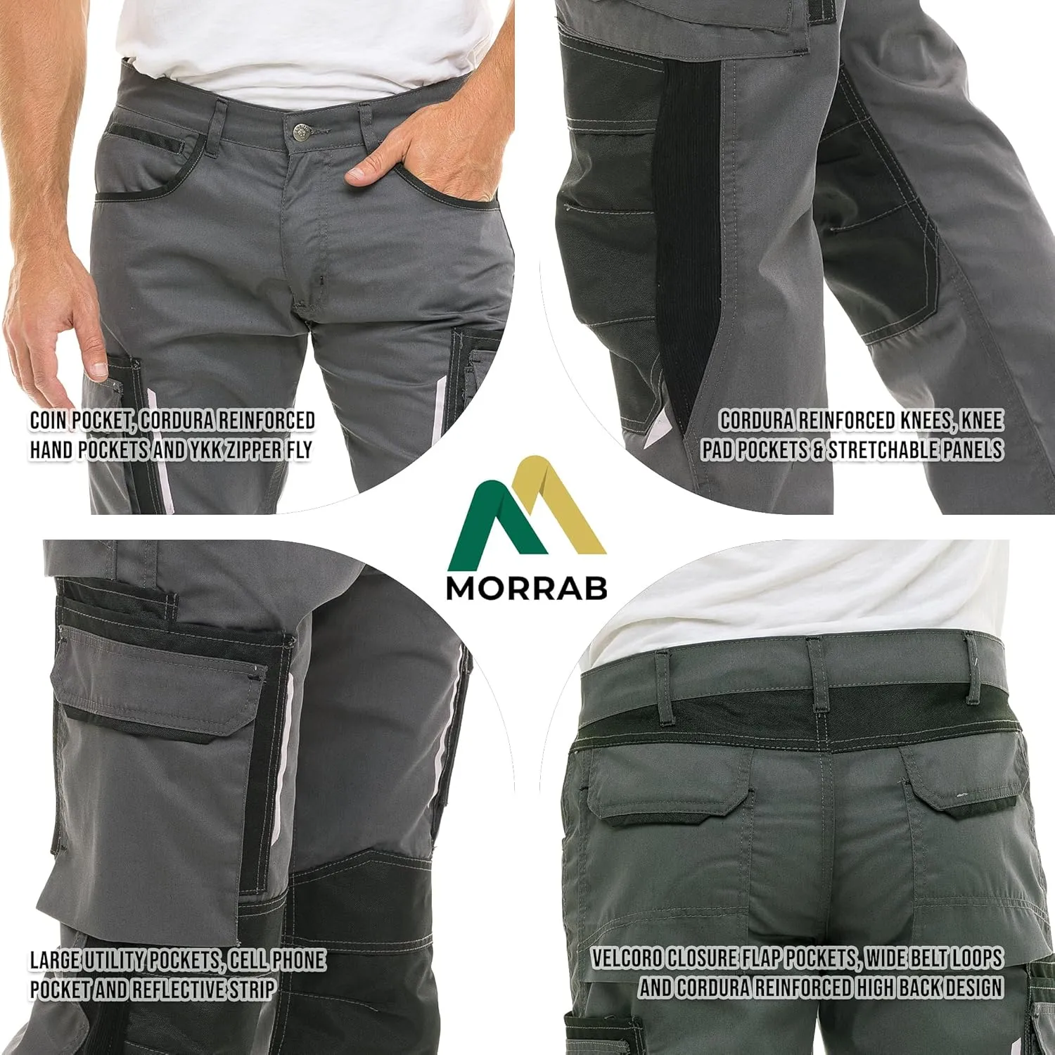Mens Utility Work Heavy Duty Construction Workwear Pants Carpenter Knee Reinforcement Trousers Cordura Safety Pants