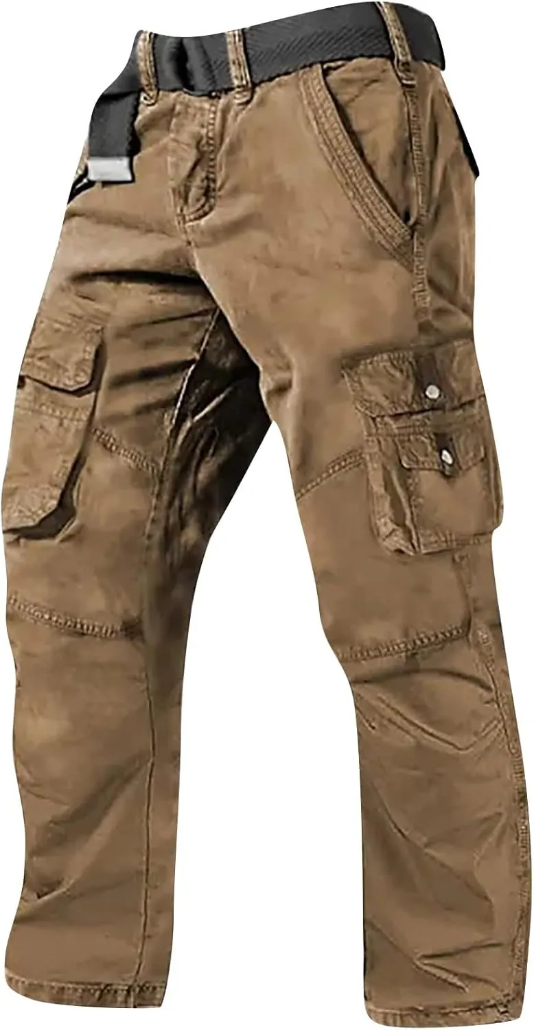 Men's Work Cargo Pants Utility Elastic Waist Pockets Waterproof Breathable Tactical Pants Stretch Jogging Sweatpants