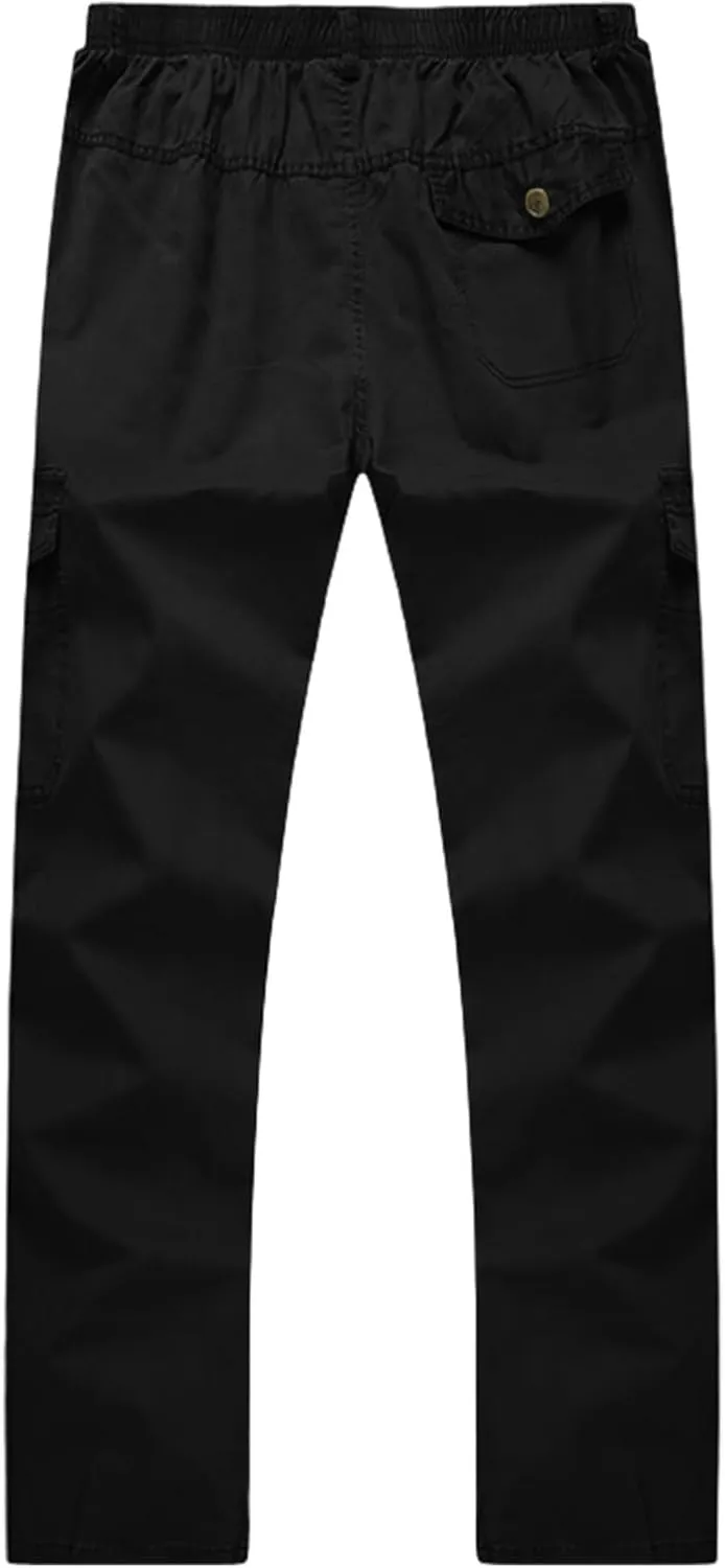 Men's Work Cargo Pants Utility Elastic Waist Pockets Waterproof Lightweight Tactical Pants Stretch Jogging Sweatpants