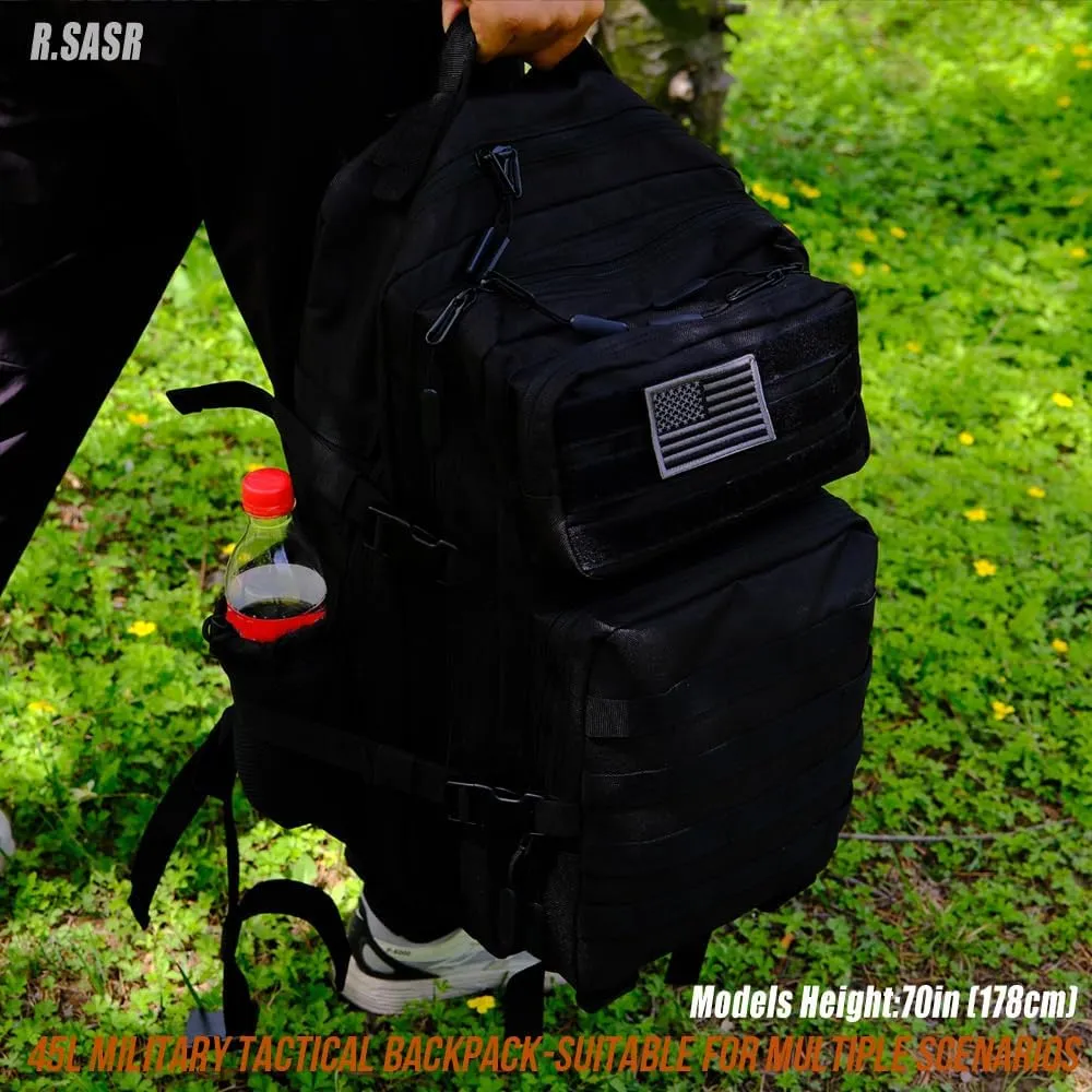Military Tactical Backpack 45L Large Tactical Backpack for Men, Hiking Rucksack With Bottle Holder