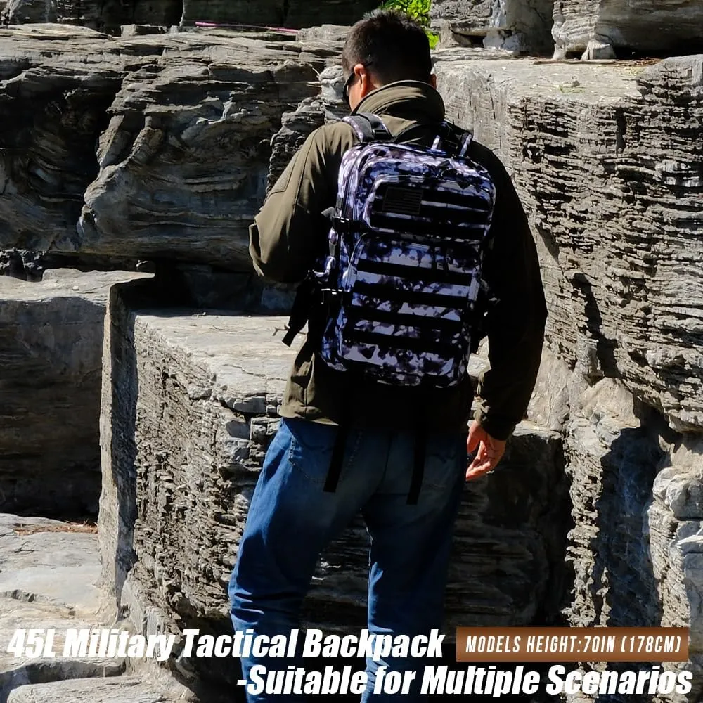 Military Tactical Backpack 45L Large Tactical Backpack for Men, Hiking Rucksack With Bottle Holder