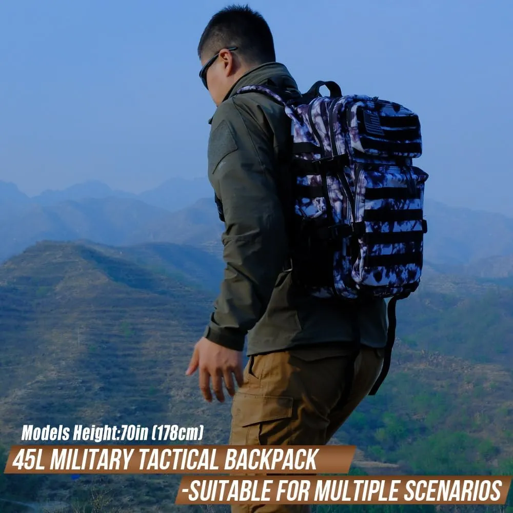 Military Tactical Backpack 45L Large Tactical Backpack for Men, Hiking Rucksack With Bottle Holder
