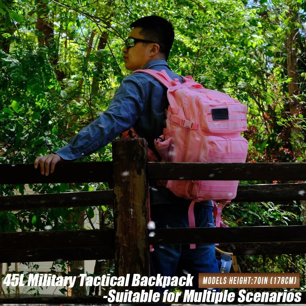 Military Tactical Backpack 45L Large Tactical Backpack for Men, Hiking Rucksack With Bottle Holder