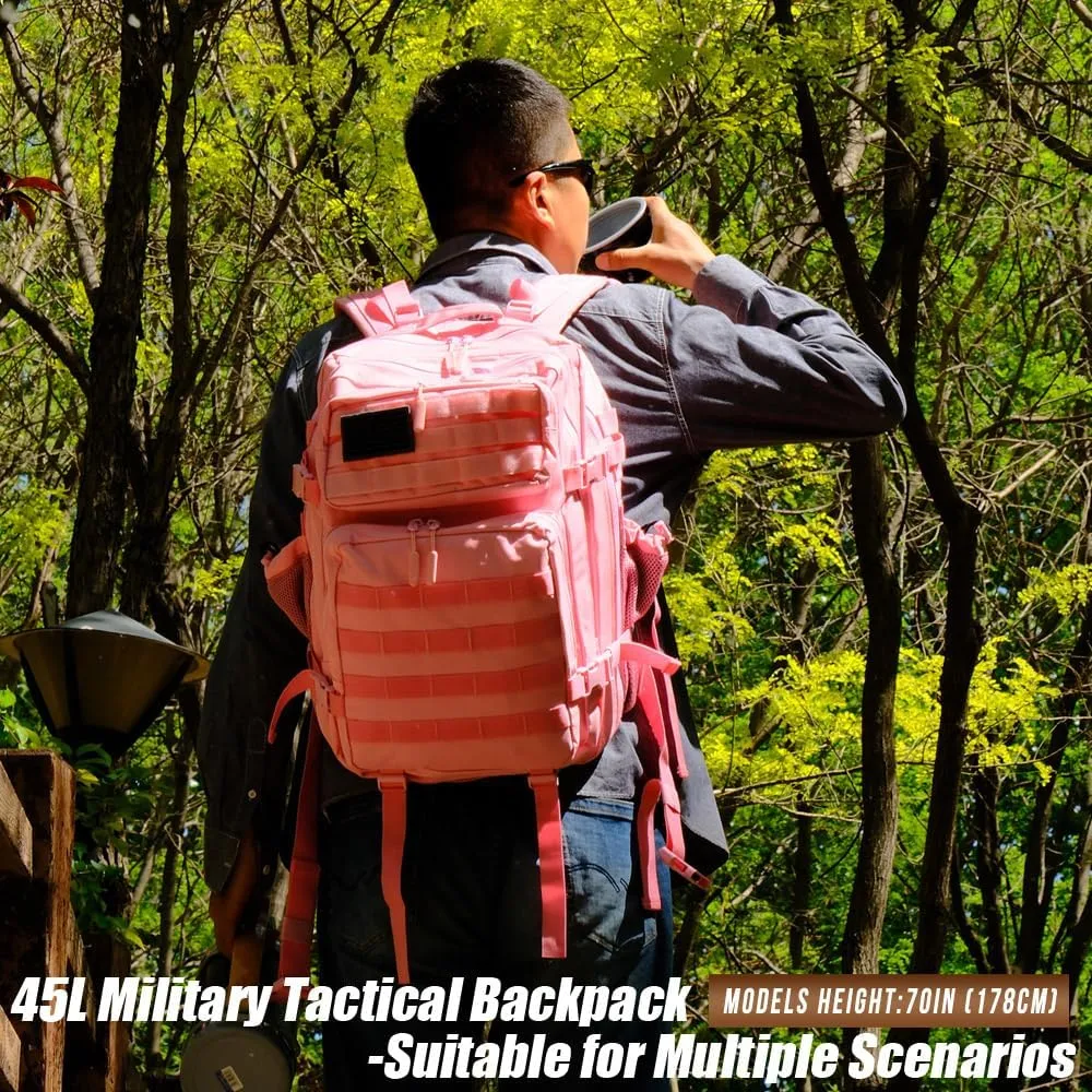 Military Tactical Backpack 45L Large Tactical Backpack for Men, Hiking Rucksack With Bottle Holder