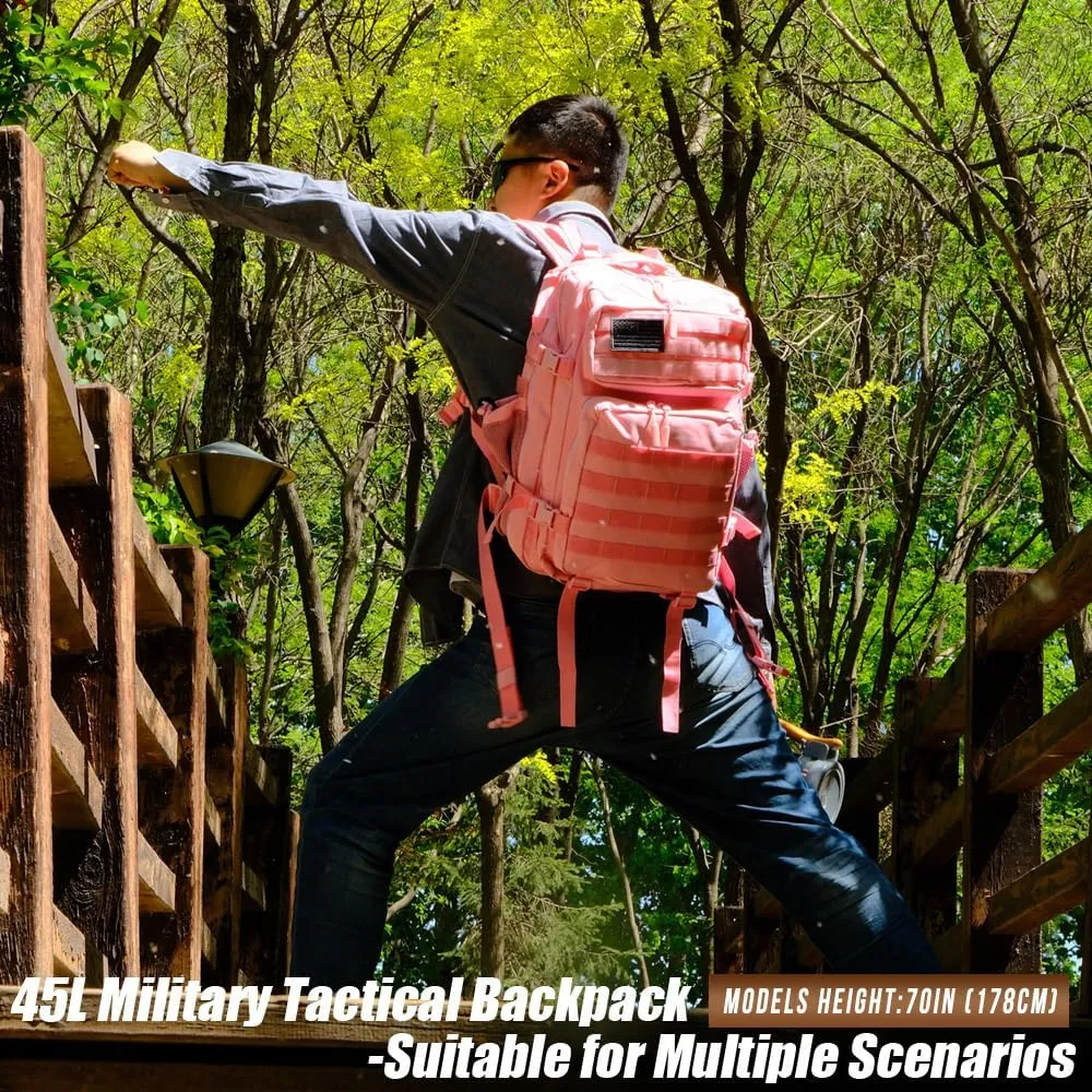 Military Tactical Backpack 45L Large Tactical Backpack for Men, Hiking Rucksack With Bottle Holder