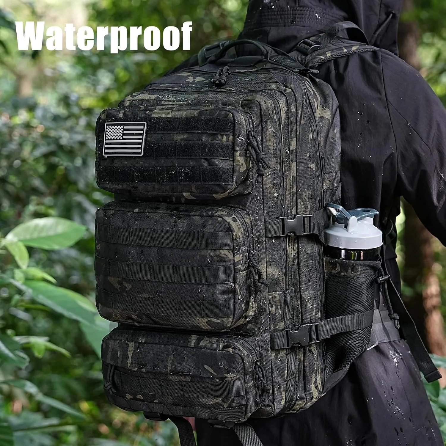 Military Tactical Backpack 50L Large Day Backpack for Men Molle Army 3 Days Assault Pack Bug Out Bag Water Resistant and Heavy Duty Hiking Treeking Rucksack - Black Camo