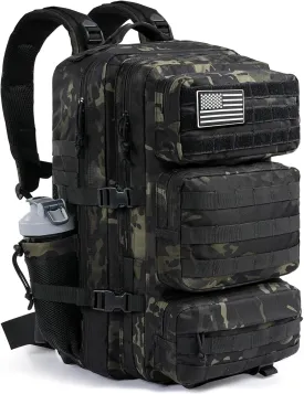 Military Tactical Backpack 50L Large Day Backpack for Men Molle Army 3 Days Assault Pack Bug Out Bag Water Resistant and Heavy Duty Hiking Treeking Rucksack - Black Camo