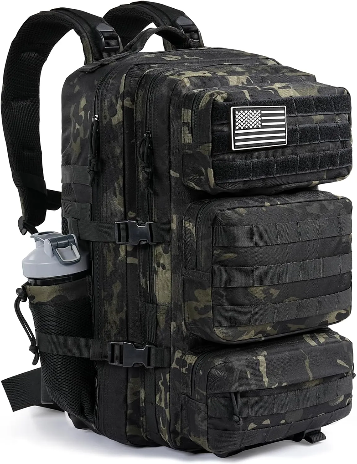 Military Tactical Backpack 50L Large Day Backpack for Men Molle Army 3 Days Assault Pack Bug Out Bag Water Resistant and Heavy Duty Hiking Treeking Rucksack - Black Camo