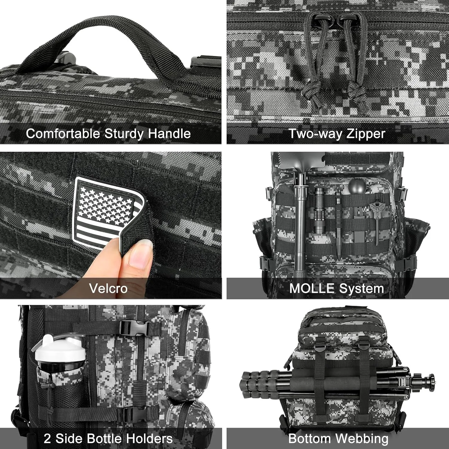 Military Tactical Backpack 50L Large Day Backpack for Men Molle Army 3 Days Assault Pack Bug Out Bag Water Resistant and Heavy Duty Hiking Treeking Rucksack - Black Digital Camo