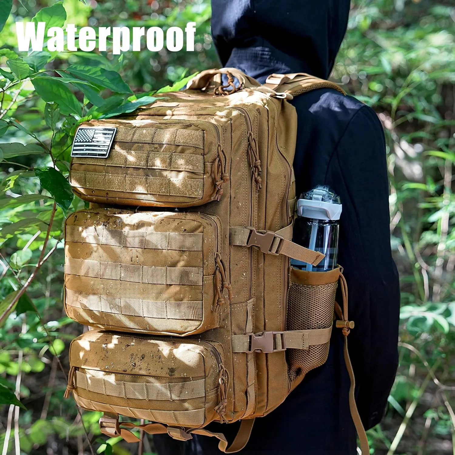 Military Tactical Backpack 50L Large Day Backpack for Men Molle Army 3 Days Assault Pack Bug Out Bag Water Resistant and Heavy Duty Hiking Treeking Rucksack - Brown