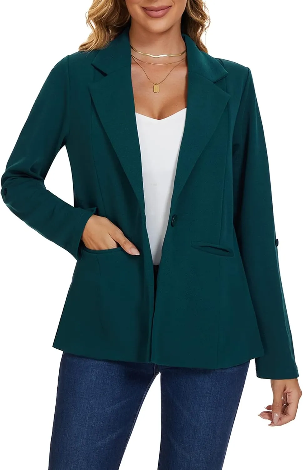 MINTLIMIT Womens Casual Blazers Button Front 3/4 Roll-up Sleeve Notched Lapel Business Work Blazer Jacket with Pockets