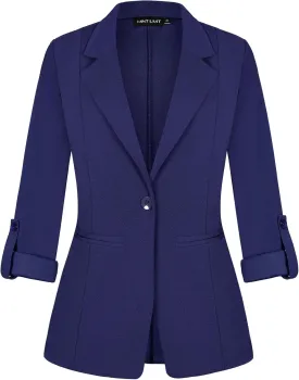 MINTLIMIT Womens Casual Blazers Button Front 3/4 Roll-up Sleeve Notched Lapel Business Work Blazer Jacket with Pockets