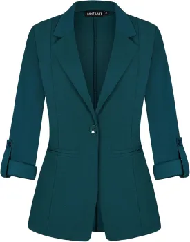 MINTLIMIT Womens Casual Blazers Button Front 3/4 Roll-up Sleeve Notched Lapel Business Work Blazer Jacket with Pockets