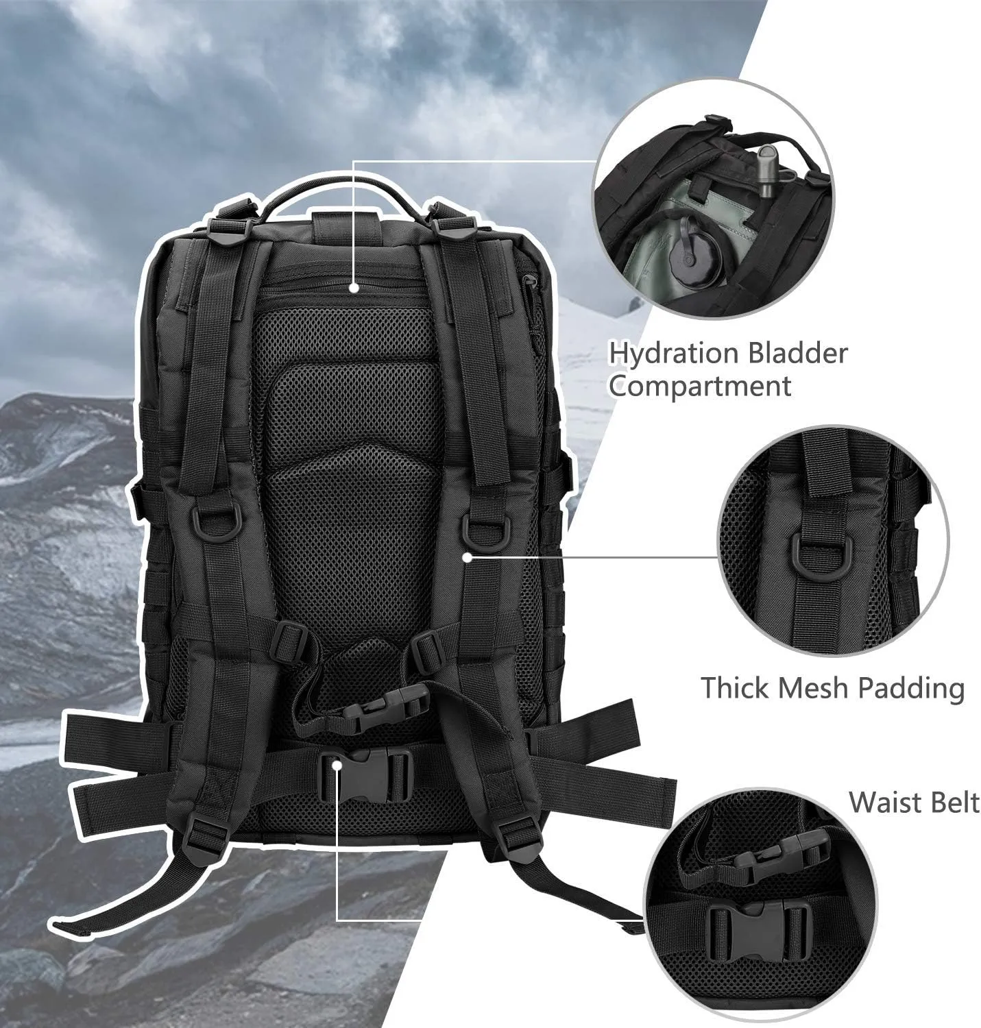 MOLLE Assault Pack, Tactical Backpack Military Army Camping Rucksack, 3-Day Pack