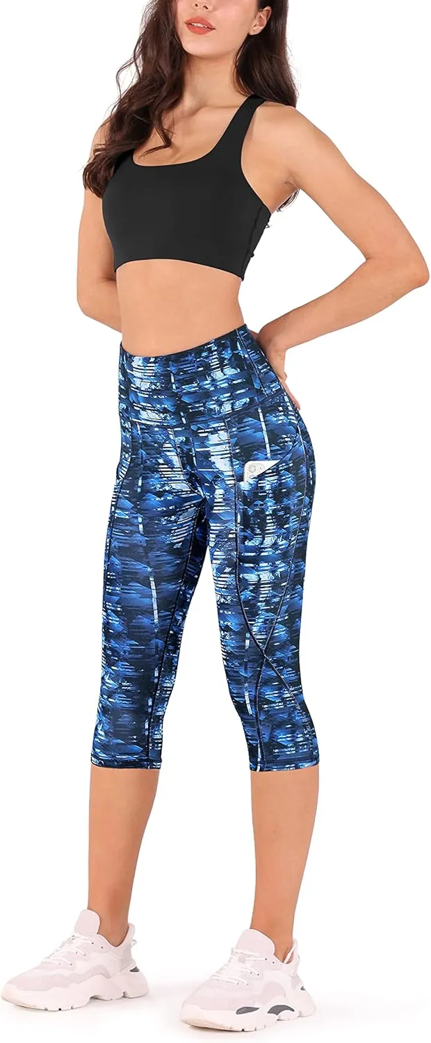 ODODOS Women's High Waisted Yoga Capris with Pockets, Tummy Control Non See Through Workout Athletic Running Capri Leggings