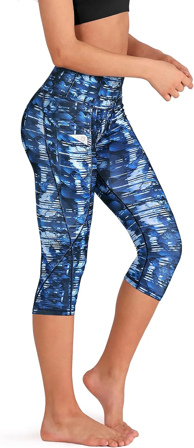 ODODOS Women's High Waisted Yoga Capris with Pockets, Tummy Control Non See Through Workout Athletic Running Capri Leggings