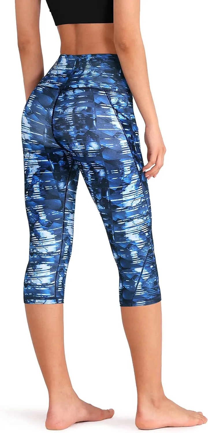 ODODOS Women's High Waisted Yoga Capris with Pockets, Tummy Control Non See Through Workout Athletic Running Capri Leggings