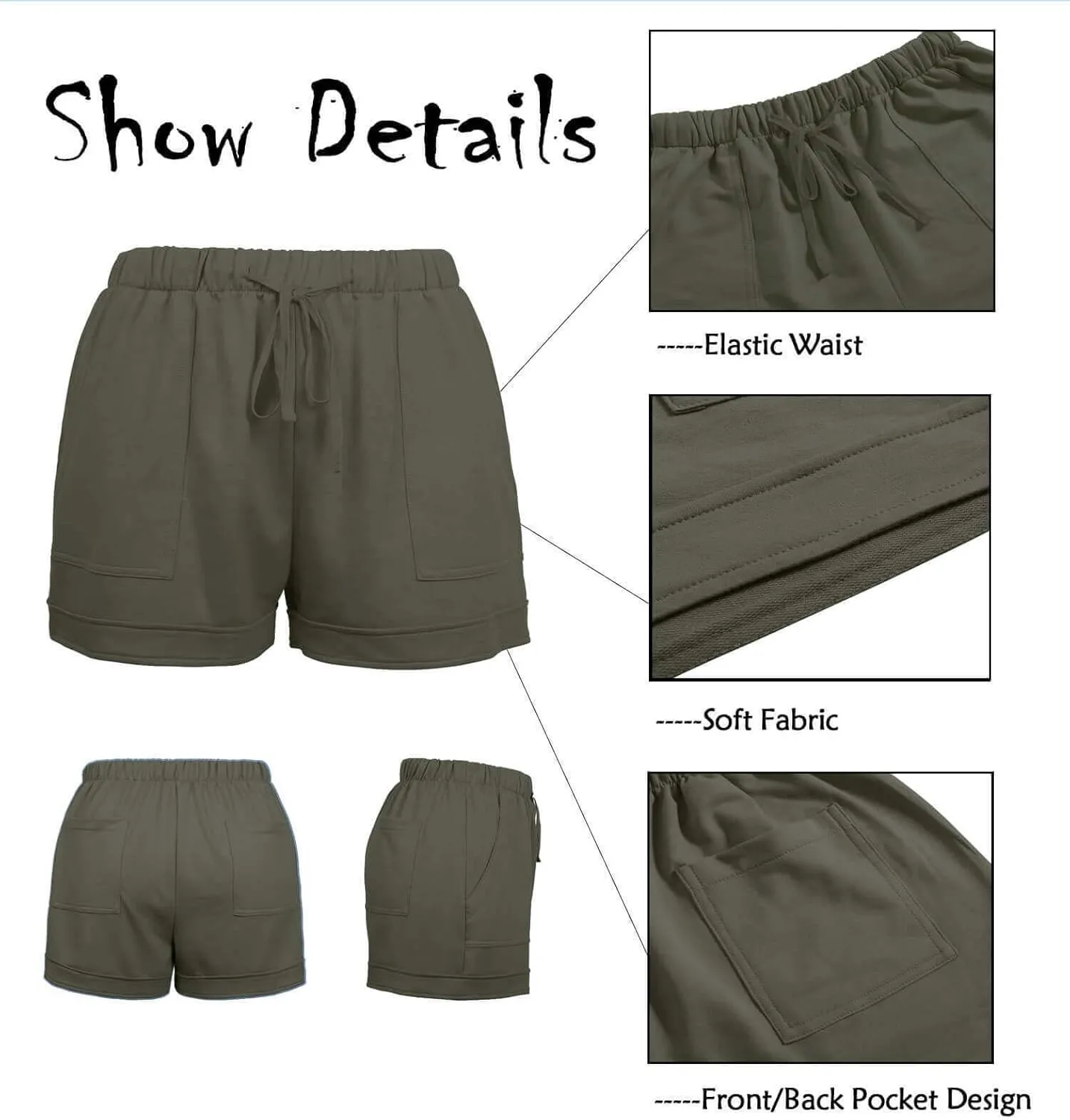 ONLYSHE Womens Casual Drawstring Shorts Summer Elastic Waist Shorts Pocketed Pants