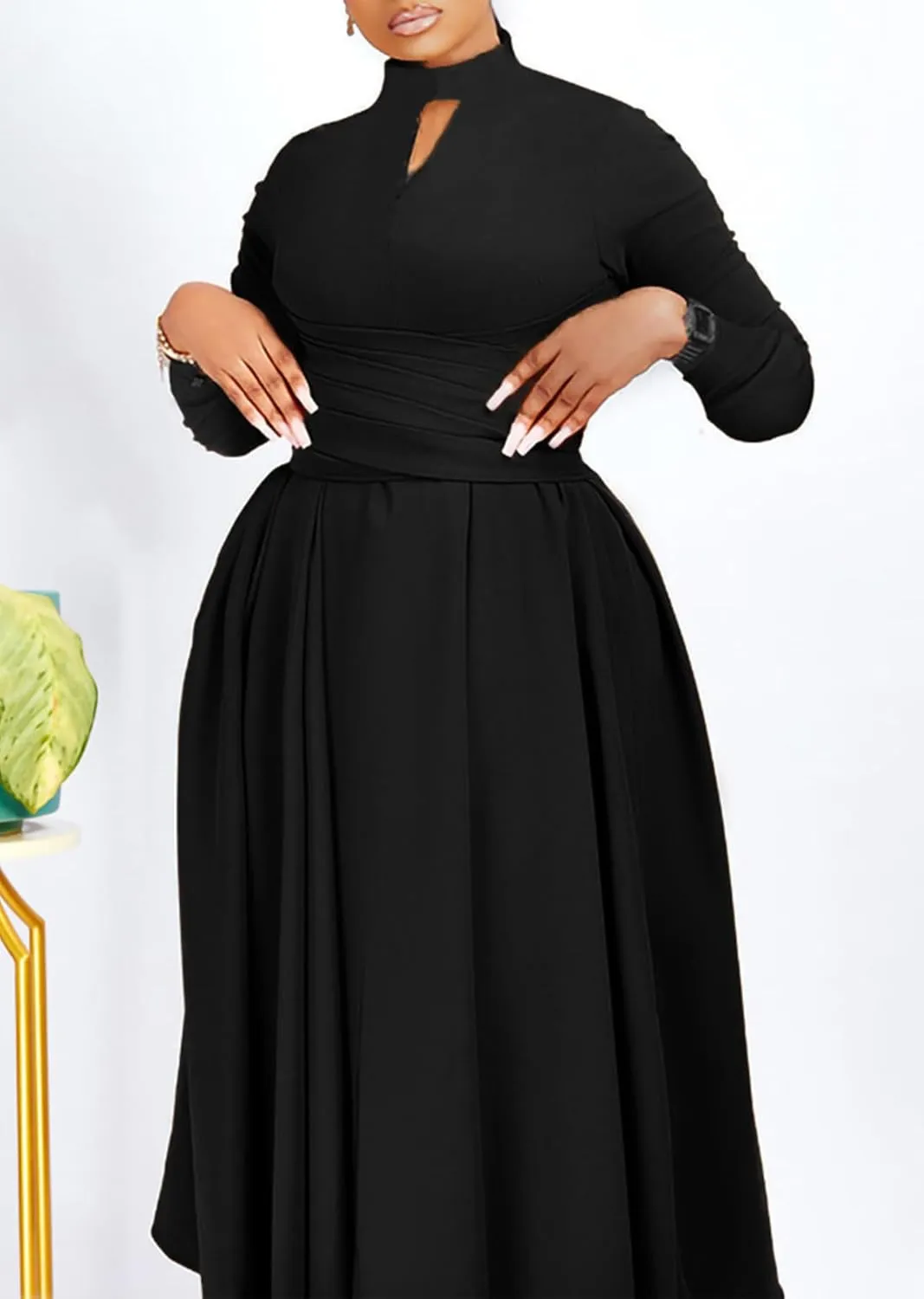 Pleated Maxi Dress for Women African High Waist Big Swing Fall Dresses Plus Size