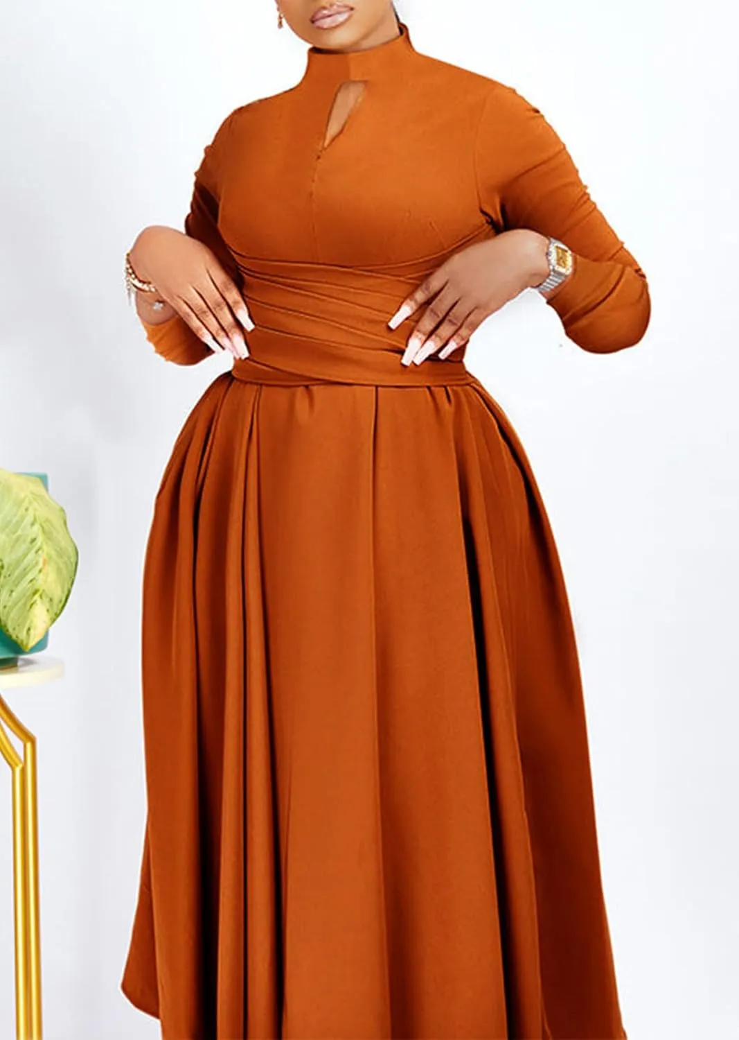 Pleated Maxi Dress for Women African High Waist Big Swing Fall Dresses Plus Size