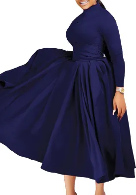 Pleated Maxi Dress for Women African High Waist Big Swing Fall Dresses Plus Size