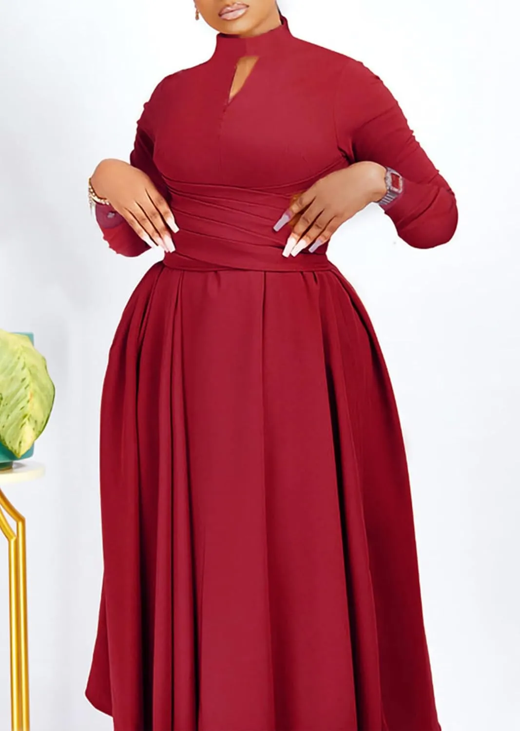 Pleated Maxi Dress for Women African High Waist Big Swing Fall Dresses Plus Size