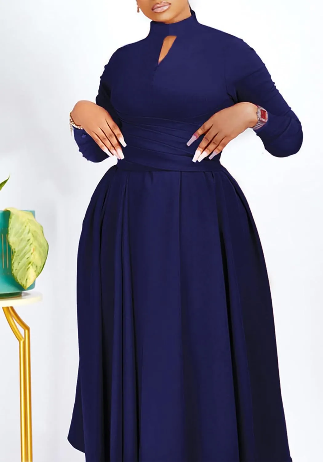 Pleated Maxi Dress for Women African High Waist Big Swing Fall Dresses Plus Size