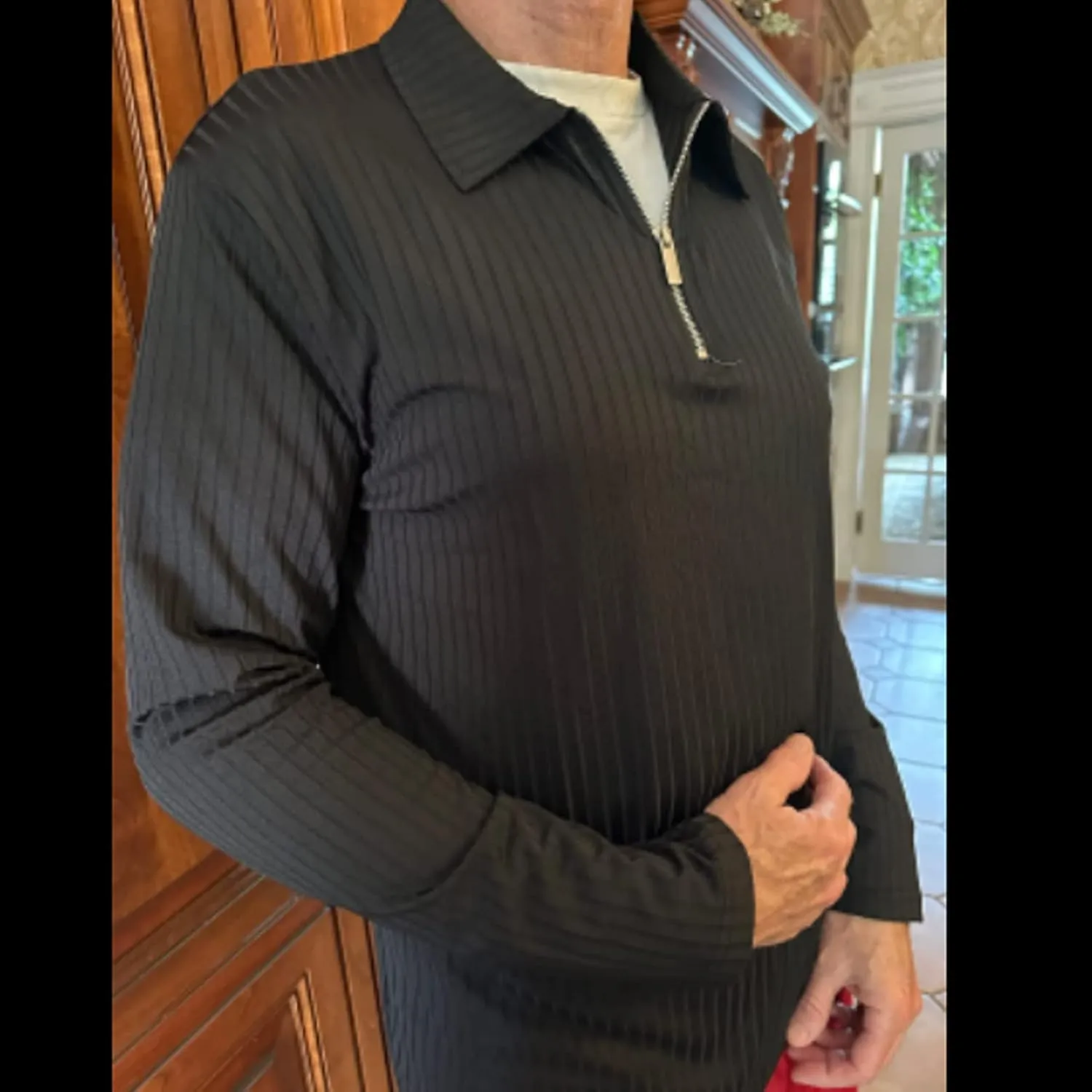 Polo Shirts for Men Golf Shirts Long Sleeve Zip Up Lapel Business Smart Casual Tops Henley V Neck Rugby
