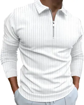 Polo Shirts for Men Golf Shirts Long Sleeve Zip Up Lapel Business Smart Casual Tops Henley V Neck Rugby