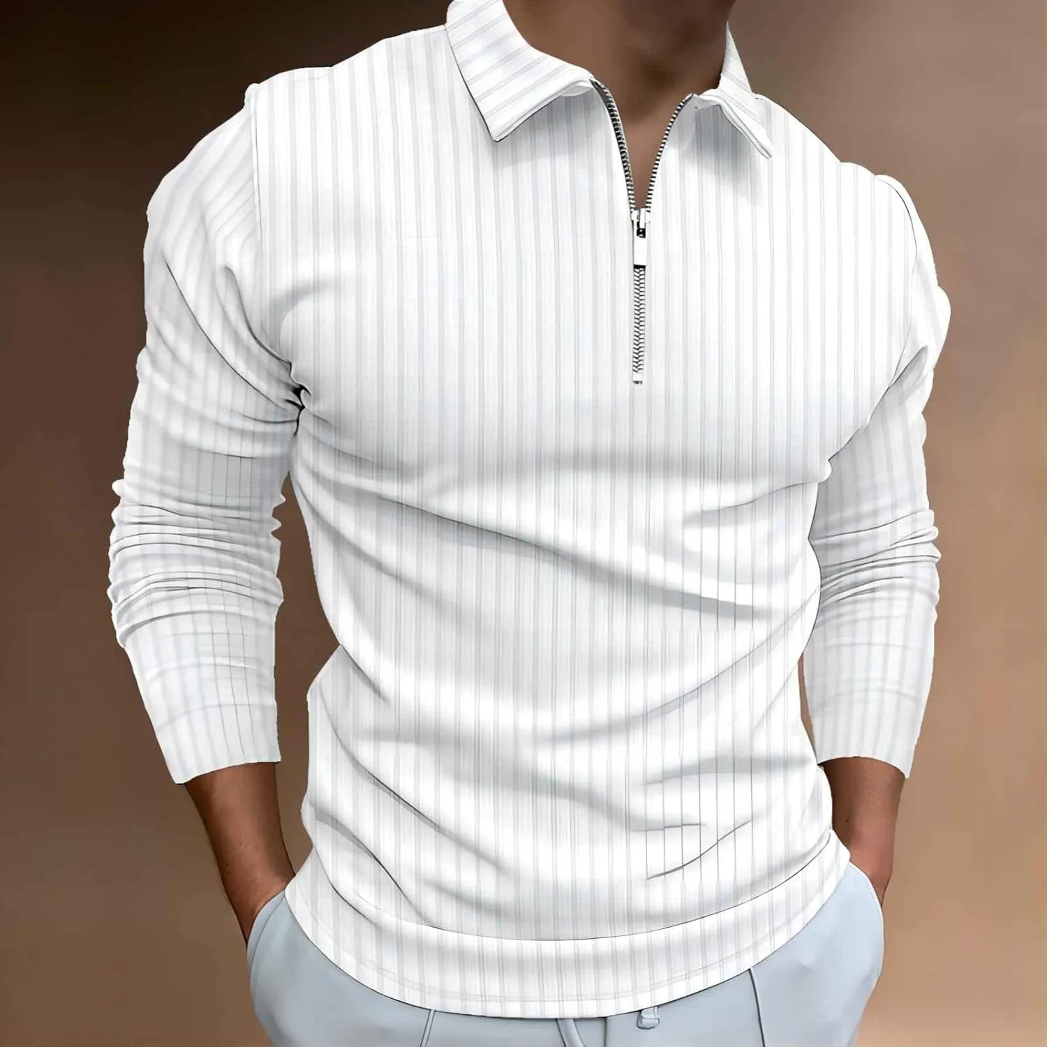 Polo Shirts for Men Golf Shirts Long Sleeve Zip Up Lapel Business Smart Casual Tops Henley V Neck Rugby