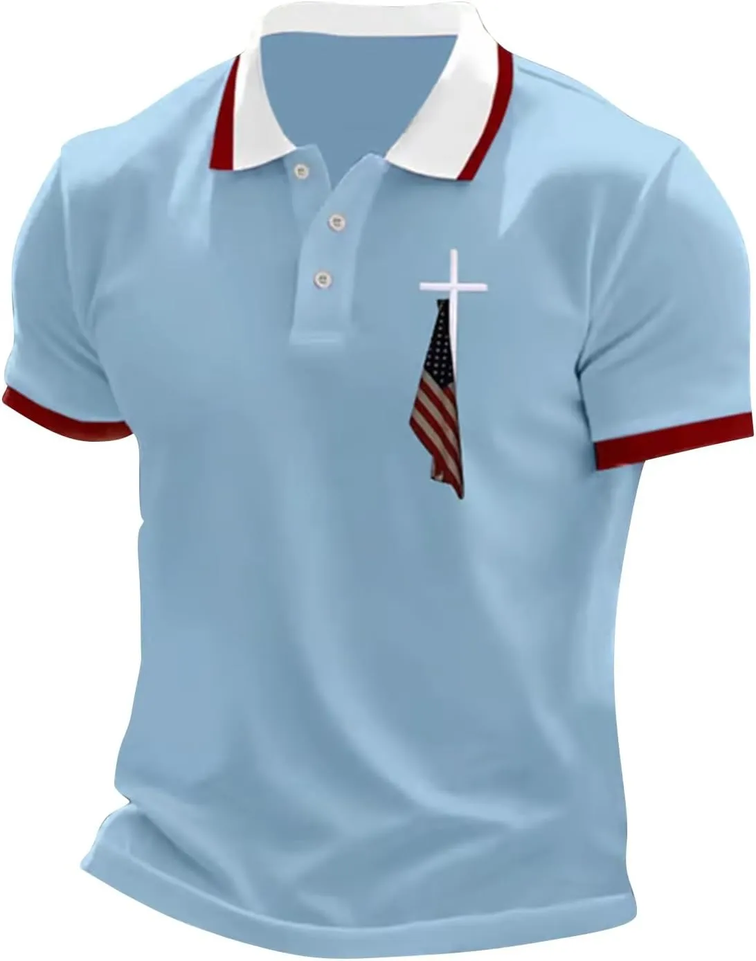 Polo T Shirts for Men Christian Jesus Faith Cross American USA Flag Golf T-Shirts Casual Short Sleeve Work Tops