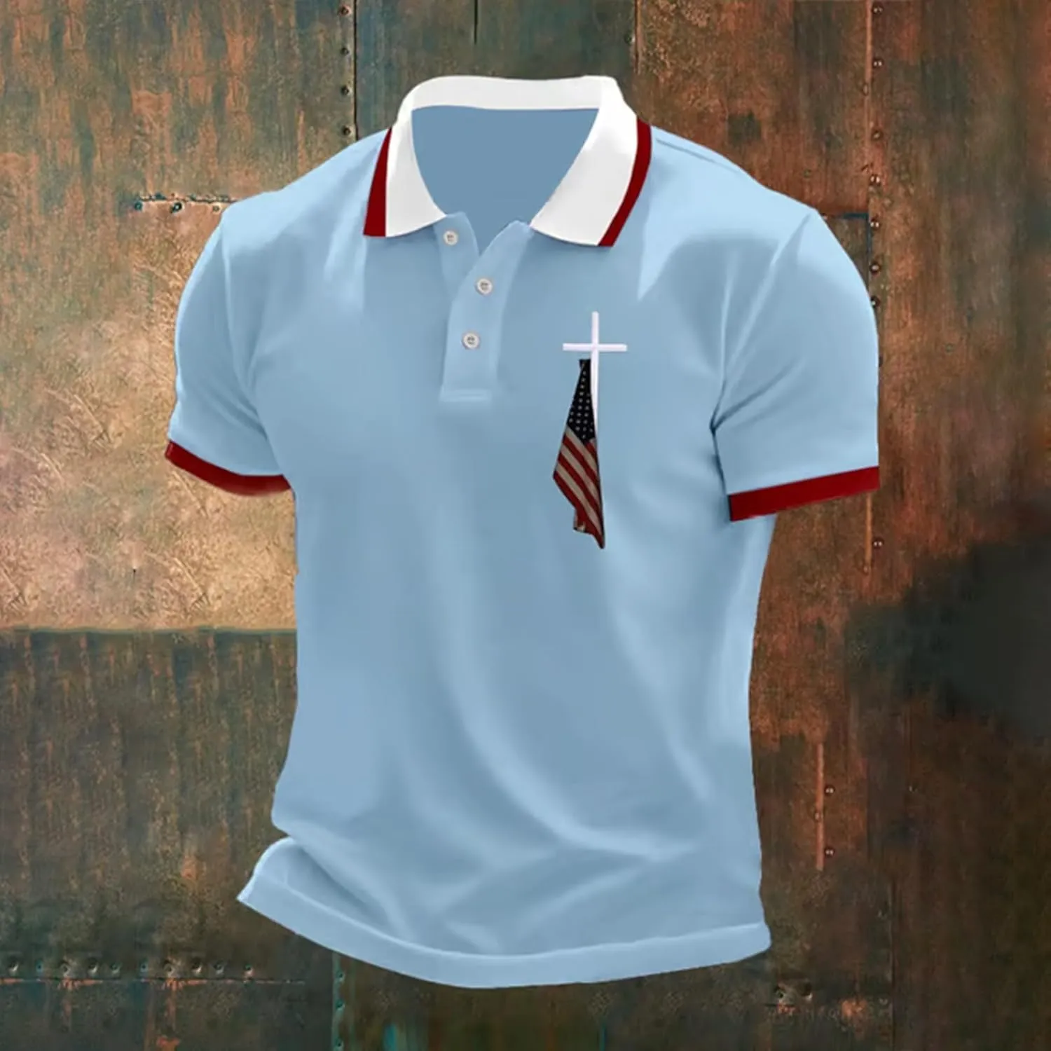 Polo T Shirts for Men Christian Jesus Faith Cross American USA Flag Golf T-Shirts Casual Short Sleeve Work Tops
